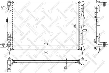 Радиатор основной AUDI A4, A6, VW PASSAT B5 97-- 1.6-1.8 [630-397-32] MT (нижний партрубок на защелке/верхний на защёлке)