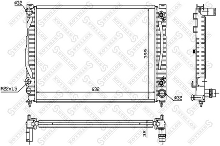 Радиатор основной AUDI A4, A6, VW PASSAT B5 97-- 2.4-2.8 [630-397-32] AT(нижний партрубок на защелке/верхний на ХОМУТАХ)